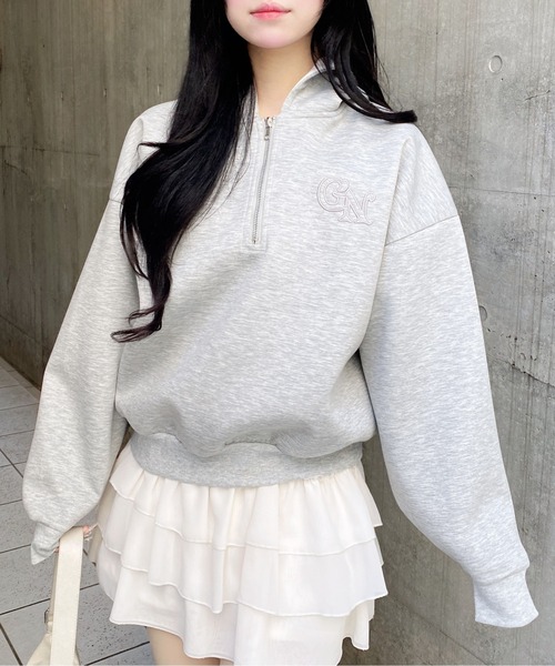 INGNI(イング)の「ダンボールハーフジップ胸刺繍ロゴパーカー(パーカー・レディース・グレー×ホワイト/アイボリー系3/ブラック×グレー・M)」の12枚目の写真