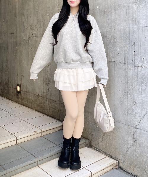 INGNI(イング)の「ダンボールハーフジップ胸刺繍ロゴパーカー(パーカー・レディース・グレー×ホワイト/アイボリー系3/ブラック×グレー・M)」の18枚目の写真