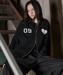 【ERAR】ハートロゴショート丈ダブルジップデザインニットパーカー