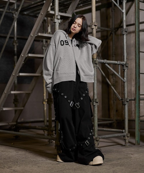 ERAR（エラー）の「【ERAR】ハートロゴショート丈ダブルジップデザインニットパーカー（パーカー・メンズ・ブラック/グレー・S/M/L/XL）」の7枚目の写真