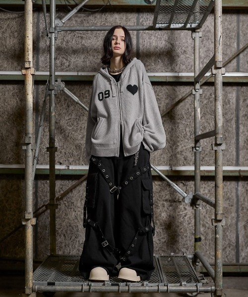 ERAR（エラー）の「【ERAR】ハートロゴショート丈ダブルジップデザインニットパーカー（パーカー・メンズ・ブラック/グレー・S/M/L/XL）」の14枚目の写真