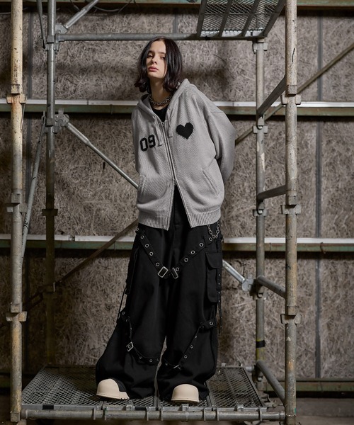 ERAR（エラー）の「【ERAR】ハートロゴショート丈ダブルジップデザインニットパーカー（パーカー・メンズ・ブラック/グレー・S/M/L/XL）」の15枚目の写真