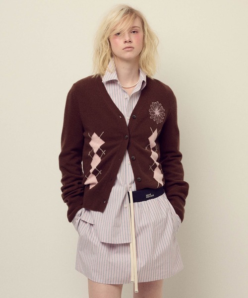 CASHMERE BLENDED CARDIGAN V NECK ARGYLE / カシミヤ ブレンド