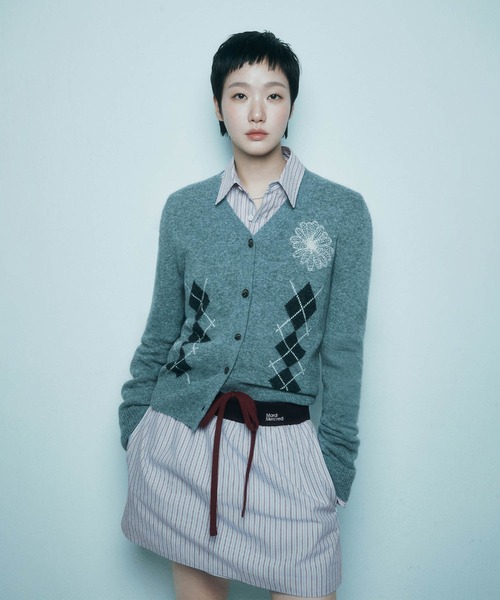 CASHMERE BLENDED CARDIGAN V NECK ARGYLE / カシミヤ ブレンド