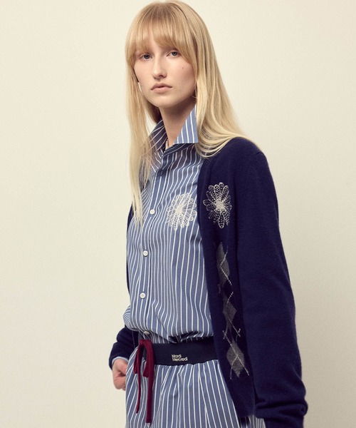 セール】CASHMERE BLENDED CARDIGAN V NECK ARGYLE / カシミヤ