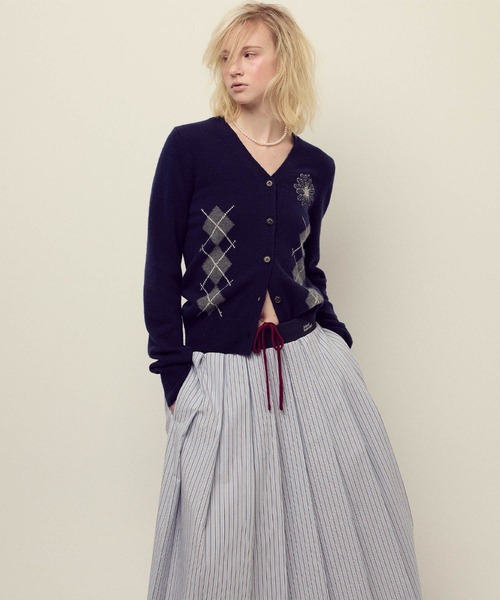 セール】CASHMERE BLENDED CARDIGAN V NECK ARGYLE / カシミヤ