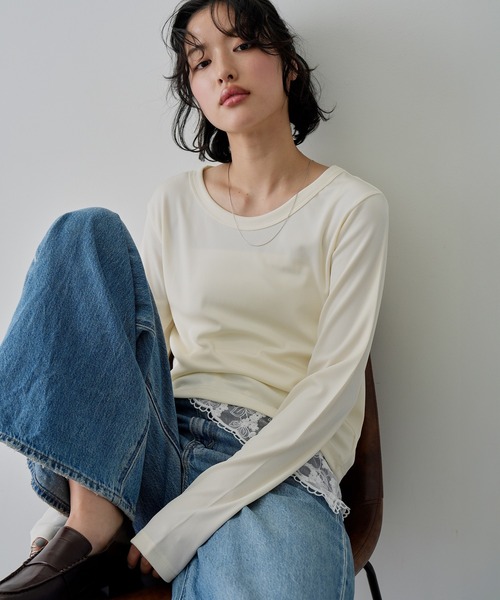 NOGLE（ノグル）の「【NOGLE/ノグル】カラーリブカットソー（Tシャツ/カットソー・レディース・ブルー/イエロー/ブラック/アイボリー/ピンク・FREE）」の2枚目の写真