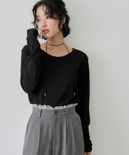 NOGLE（ノグル）の「【NOGLE/ノグル】カラーリブカットソー（Tシャツ/カットソー・レディース・ブルー/イエロー/ブラック/アイボリー/ピンク・FREE）」の3枚目の写真