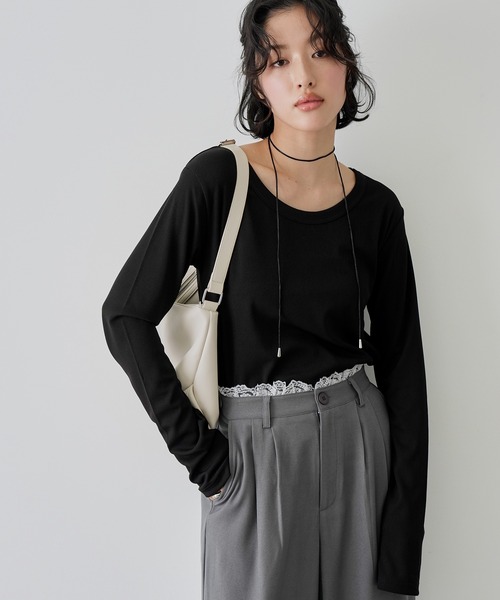 NOGLE（ノグル）の「【NOGLE/ノグル】カラーリブカットソー（Tシャツ/カットソー・レディース・ブルー/イエロー/ブラック/アイボリー/ピンク・FREE）」の6枚目の写真