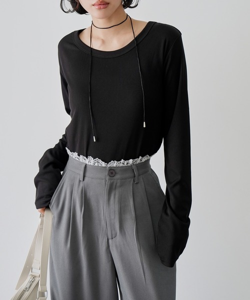 NOGLE（ノグル）の「【NOGLE/ノグル】カラーリブカットソー（Tシャツ/カットソー・レディース・ブルー/イエロー/ブラック/アイボリー/ピンク・FREE）」の8枚目の写真