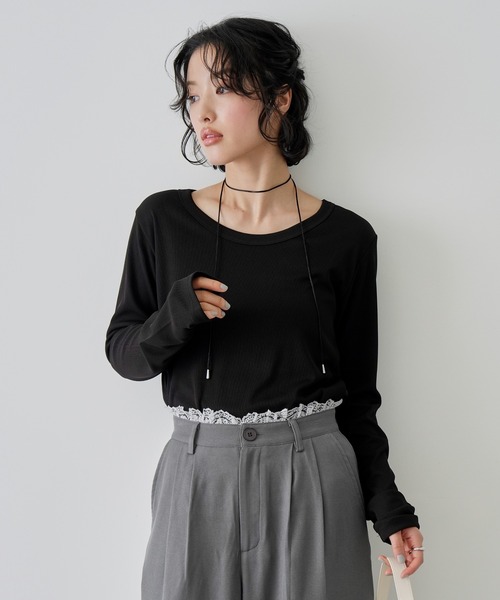 NOGLE（ノグル）の「【NOGLE/ノグル】カラーリブカットソー（Tシャツ/カットソー・レディース・ブルー/イエロー/ブラック/アイボリー/ピンク・FREE）」の10枚目の写真