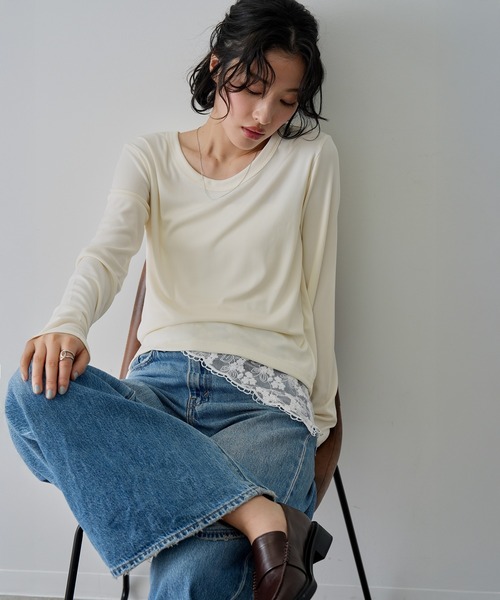 NOGLE（ノグル）の「【NOGLE/ノグル】カラーリブカットソー（Tシャツ/カットソー・レディース・ブルー/イエロー/ブラック/アイボリー/ピンク・FREE）」の18枚目の写真