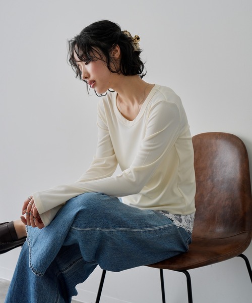 NOGLE（ノグル）の「【NOGLE/ノグル】カラーリブカットソー（Tシャツ/カットソー・レディース・ブルー/イエロー/ブラック/アイボリー/ピンク・FREE）」の19枚目の写真