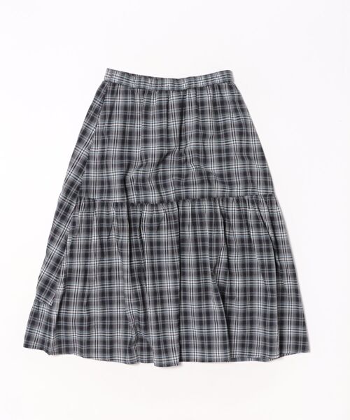 SUPER HAKKA（スーパーハッカ）の「SUPER　HAKKA×マツモトヨーコ　綿麻チェック「居心地のいい部屋で」オンケミ刺繍ティアードスカート（スカート・レディース・ブラック/ネイビー・FREE）」の5枚目の写真