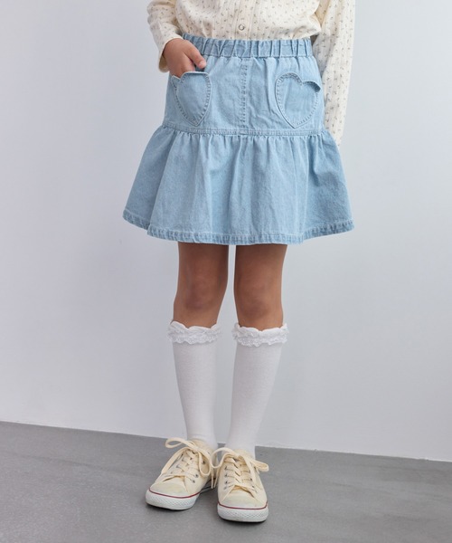 ROPE' PICNIC（ロペピクニック）の「【KIDS/キッズ】インパンツ付きハートポケットデニムスカート（デニムスカート・キッズ・ネイビー/サックスブルー・S/L/M）」の19枚目の写真