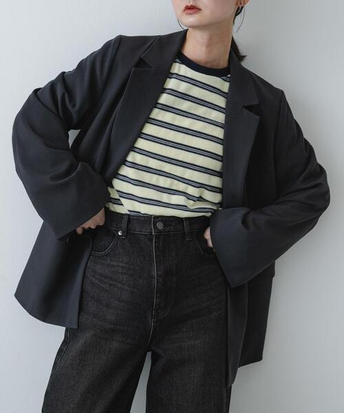 SENSE OF PLACE by URBAN RESEARCH(センスオブプレイスバイアーバンリサーチ)の「ベロアボーダーTシャツ(Tシャツ/カットソー・レディース・ネイビー/ベージュ/ミント・ONE)」の2枚目の写真