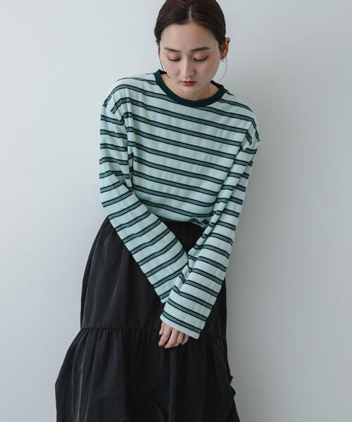 SENSE OF PLACE by URBAN RESEARCH(センスオブプレイスバイアーバンリサーチ)の「ベロアボーダーTシャツ(Tシャツ/カットソー・レディース・ネイビー/ベージュ/ミント・ONE)」の3枚目の写真