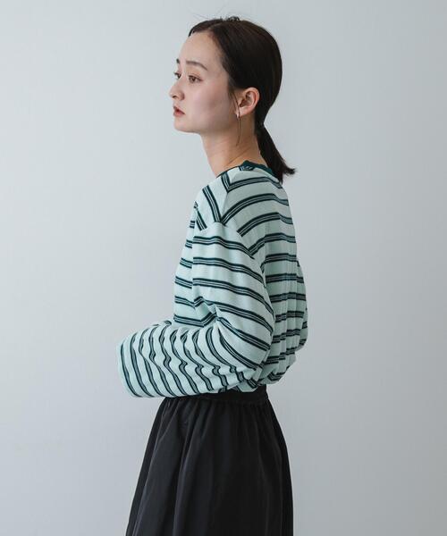 SENSE OF PLACE by URBAN RESEARCH(センスオブプレイスバイアーバンリサーチ)の「ベロアボーダーTシャツ(Tシャツ/カットソー・レディース・ネイビー/ベージュ/ミント・ONE)」の7枚目の写真