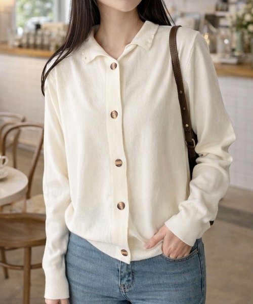 Dewlily(デューリリー)の「毎日のコーデに自然となじむ ソフトニットカーディガン(カーディガン/ボレロ・レディース・アイボリー/ブラック/ベージュ/ネイビー/オレンジ・FREE)」の1枚目の写真
