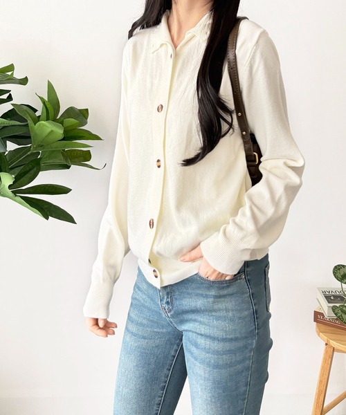 Dewlily(デューリリー)の「毎日のコーデに自然となじむ ソフトニットカーディガン(カーディガン/ボレロ・レディース・アイボリー/ブラック/ベージュ/ネイビー/オレンジ・FREE)」の10枚目の写真