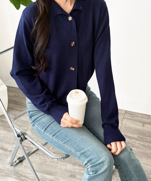 Dewlily(デューリリー)の「毎日のコーデに自然となじむ ソフトニットカーディガン(カーディガン/ボレロ・レディース・アイボリー/ブラック/ベージュ/ネイビー/オレンジ・FREE)」の18枚目の写真