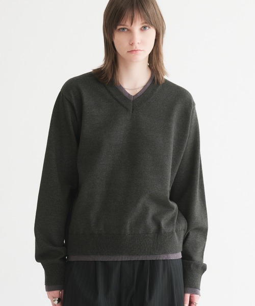 selle glant（セレグランテ）の「LAYERED STYLE ⅤNECK KNIT/レイヤードスタイルVネックニット（ニット/セーター・メンズ・ブラック/ダークブラウン・SMALL/MEDIUM/LARGE）」の2枚目の写真