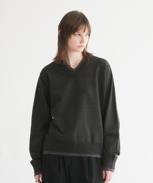 selle glant（セレグランテ）の「LAYERED STYLE ⅤNECK KNIT/レイヤードスタイルVネックニット（ニット/セーター・メンズ・ブラック/ダークブラウン・SMALL/MEDIUM/LARGE）」の6枚目の写真