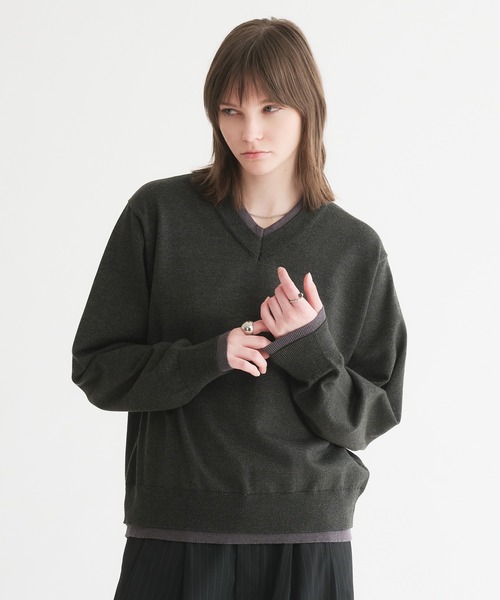 selle glant（セレグランテ）の「LAYERED STYLE ⅤNECK KNIT/レイヤードスタイルVネックニット（ニット/セーター・メンズ・ブラック/ダークブラウン・SMALL/MEDIUM/LARGE）」の4枚目の写真