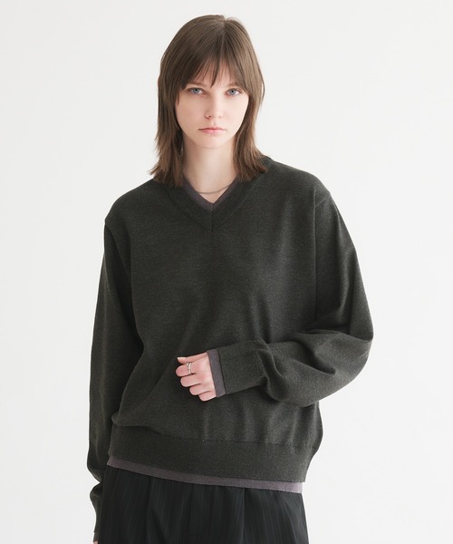 selle glant（セレグランテ）の「LAYERED STYLE ⅤNECK KNIT/レイヤードスタイルVネックニット（ニット/セーター・メンズ・ブラック/ダークブラウン・SMALL/MEDIUM/LARGE）」の5枚目の写真