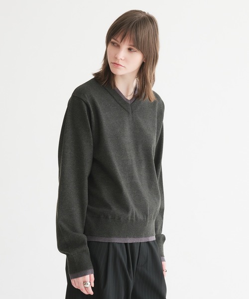 selle glant（セレグランテ）の「LAYERED STYLE ⅤNECK KNIT/レイヤードスタイルVネックニット（ニット/セーター・メンズ・ブラック/ダークブラウン・SMALL/MEDIUM/LARGE）」の7枚目の写真