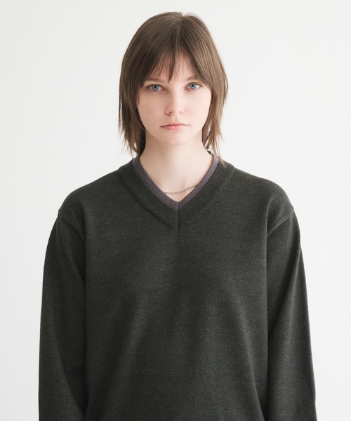 selle glant（セレグランテ）の「LAYERED STYLE ⅤNECK KNIT/レイヤードスタイルVネックニット（ニット/セーター・メンズ・ブラック/ダークブラウン・SMALL/MEDIUM/LARGE）」の9枚目の写真