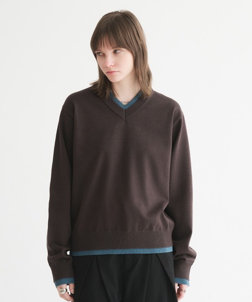 selle glant（セレグランテ）の「LAYERED STYLE ⅤNECK KNIT/レイヤードスタイルVネックニット（ニット/セーター・メンズ・ブラック/ダークブラウン・SMALL/MEDIUM/LARGE）」の16枚目の写真