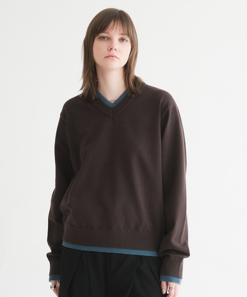 selle glant（セレグランテ）の「LAYERED STYLE ⅤNECK KNIT/レイヤードスタイルVネックニット（ニット/セーター・メンズ・ブラック/ダークブラウン・SMALL/MEDIUM/LARGE）」の17枚目の写真