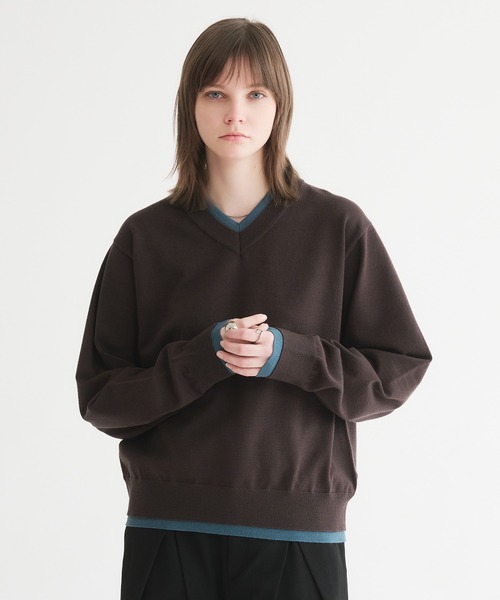 selle glant（セレグランテ）の「LAYERED STYLE ⅤNECK KNIT/レイヤードスタイルVネックニット（ニット/セーター・メンズ・ブラック/ダークブラウン・SMALL/MEDIUM/LARGE）」の18枚目の写真