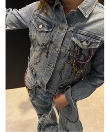 Desigual | チェーン柄プリント チャーム付きデニムジャケット(デニムジャケット)