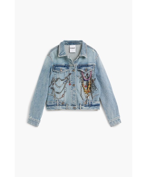 Desigual（デシグアル）の「チェーン柄プリント チャーム付きデニムジャケット（デニムジャケット・レディース・ブルー・XL/L/M/S/XS）」の7枚目の写真