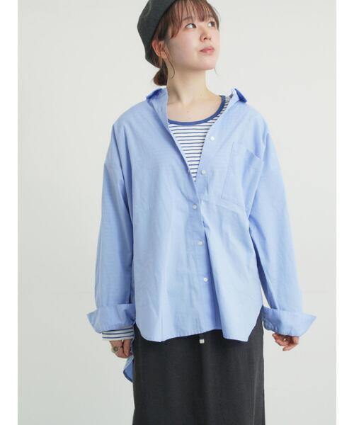 Samansa Mos2（サマンサ モスモス）の「ワンポイント刺繍オーバーシャツ（シャツ/ブラウス・レディース・ブルー/オフホワイト/ストライプ・F）」の3枚目の写真