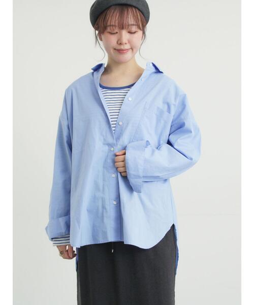 Samansa Mos2（サマンサ モスモス）の「ワンポイント刺繍オーバーシャツ（シャツ/ブラウス・レディース・ブルー/オフホワイト/ストライプ・F）」の7枚目の写真