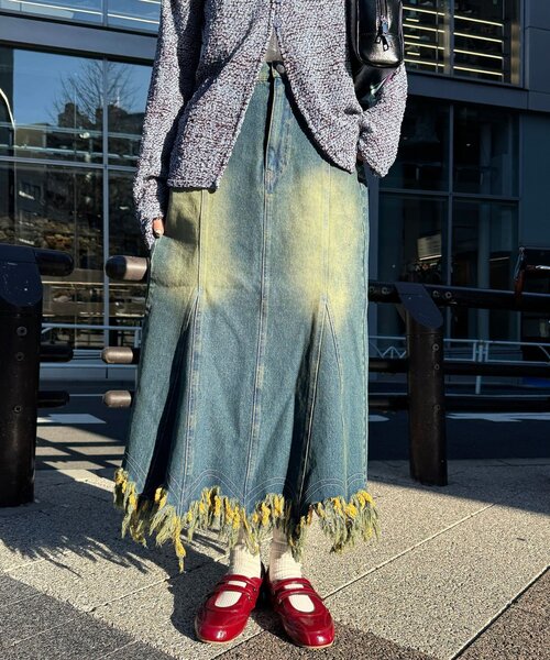 CIAOPANIC（チャオパニック）の「裾フリンジデニムマーメイドスカート（スカート・レディース・ブラック/ブルー・ONE SIZE）」の10枚目の写真