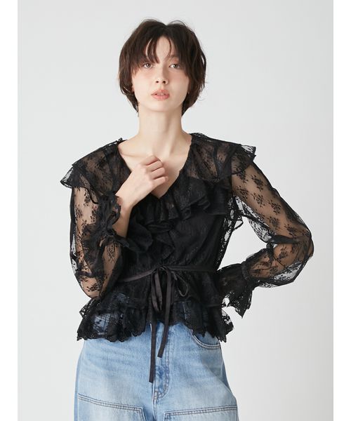LILY BROWN(リリーブラウン)の「ラッフルレースリボントップス(シャツ/ブラウス・レディース・ライム/アイボリー/ブラック・F)」の5枚目の写真