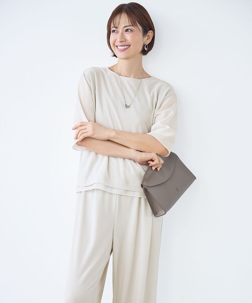自由区(ジユウク)の「ストレッチアムンゼン Tブラウス(Tシャツ/カットソー・レディース・ベージュ系/ネイビー系/スカイブルー系・48/46/44)」の16枚目の写真