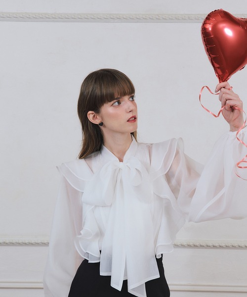 EIMY ISTOIRE（エイミーイストワール）の「ボウタイラッフルブラウス（シャツ/ブラウス・レディース・ライトピンク/ホワイト・F）」の12枚目の写真