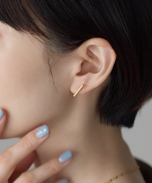 セール】【金属アレルギー対応】レクタングルバー ピアス（両耳用