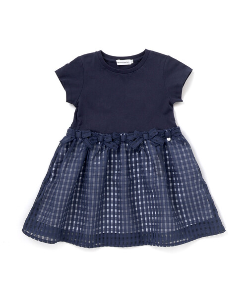 BeBe Petits Pois Vert(ベベプチポワヴェール)の「【店舗限定】天竺Tシャツ+ギンガムチェックドッキングワンピース(ワンピース・キッズ・ネイビー/ホワイト・150cm/110cm/120cm/100cm/140cm/130cm)」の11枚目の写真