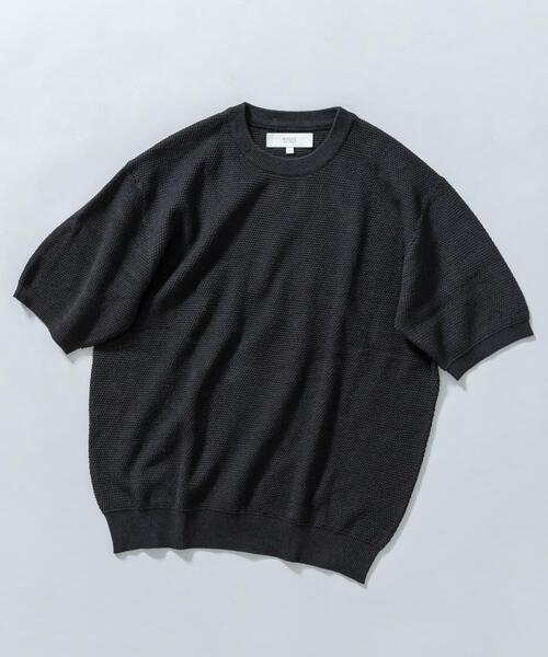 URBAN RESEARCH ROSSO MEN（アーバンリサーチロッソメン）の「『WEB限定』変形カノコ半袖クルーネックニット（ニット/セーター・メンズ・ブラック/ライトグレー/カーキ/ネイビー・MEDIUM/LARGE）」の2枚目の写真
