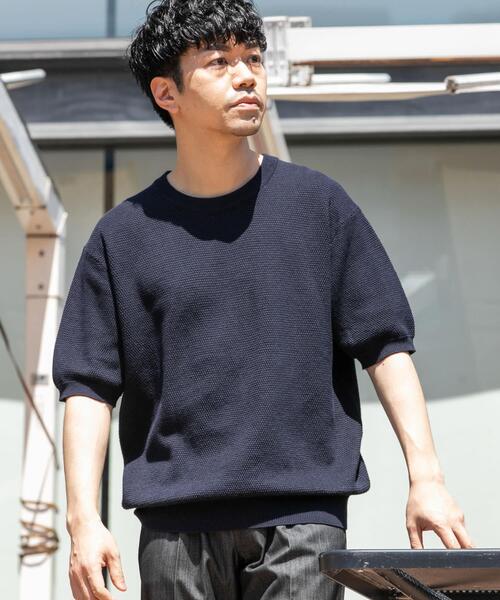 URBAN RESEARCH ROSSO MEN（アーバンリサーチロッソメン）の「『WEB限定』変形カノコ半袖クルーネックニット（ニット/セーター・メンズ・ブラック/ライトグレー/カーキ/ネイビー・MEDIUM/LARGE）」の7枚目の写真