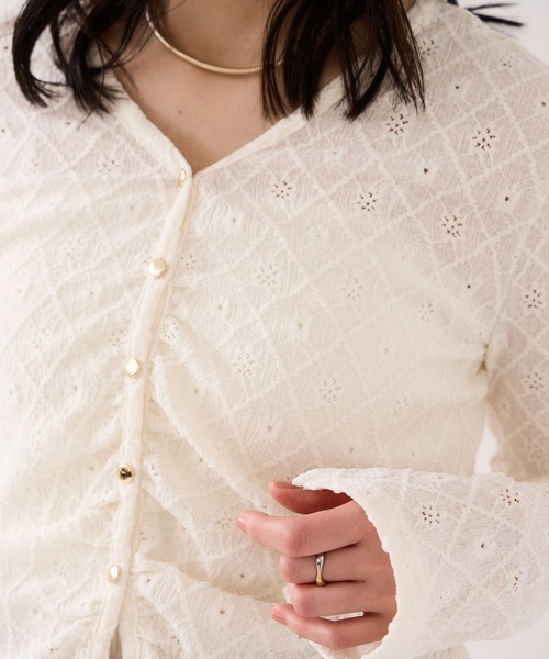 VIS(ビス)の「フラワージャガードカットカーディガン/イージーケア(カーディガン/ボレロ・レディース・キナリ/グリーン系その他/ブラック・FREE)」の10枚目の写真