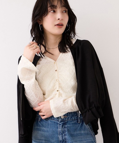 VIS(ビス)の「フラワージャガードカットカーディガン/イージーケア(カーディガン/ボレロ・レディース・キナリ/グリーン系その他/ブラック・FREE)」の17枚目の写真