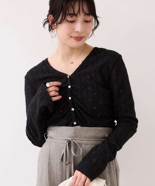 VIS(ビス)の「フラワージャガードカットカーディガン/イージーケア(カーディガン/ボレロ・レディース・キナリ/グリーン系その他/ブラック・FREE)」の8枚目の写真