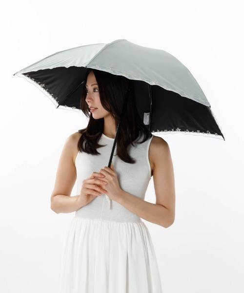 Beaurance （ビューランス）】刺繍縁オーガンジー晴雨兼用（折り畳み